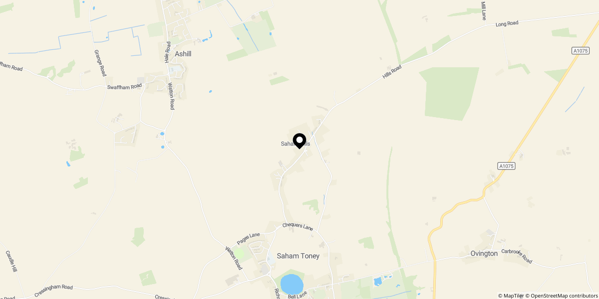 Approximate location of Hills Road, Saham Hills, Thetford, IP25 7EW